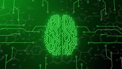 animation of neon brain with connections and chemical formula on black background
