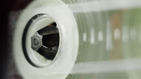 close-up of a cassette tape mechanism