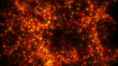 passing through red abstract floating fluid particles with black background - quantum concept visualisation