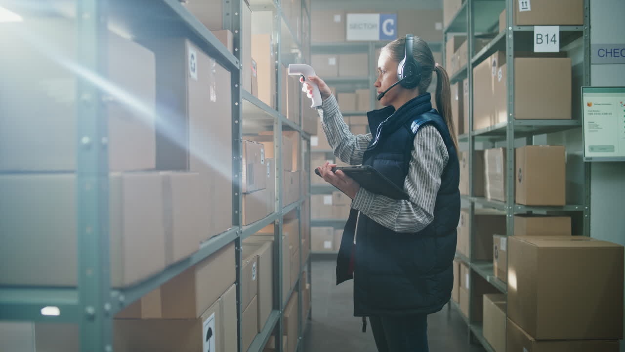 trabajador del almacén escaneando el inventario