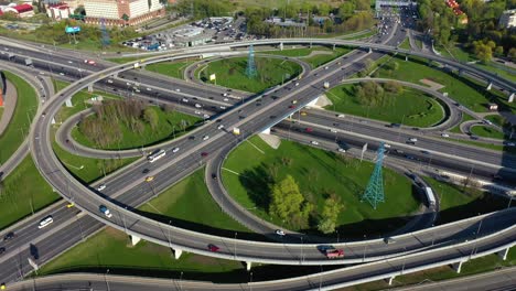 aerial view of a freeway intersection traffic trails in moscow.