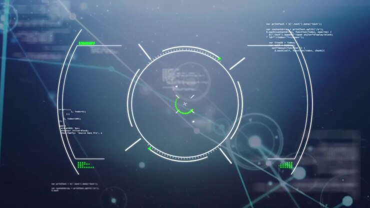 Animation of data processing over blue background
