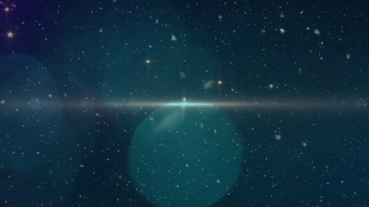 Animation of snow and stars falling over light spots