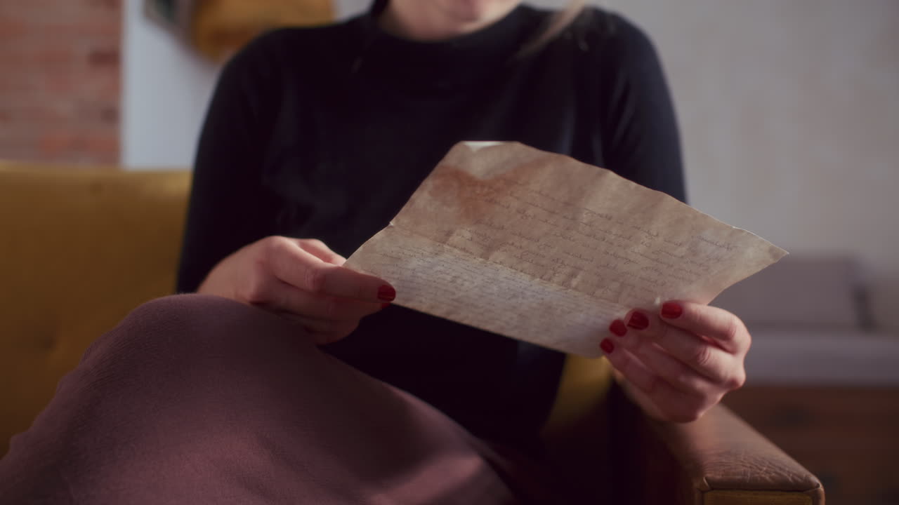 Donna che legge una lettera d'epoca