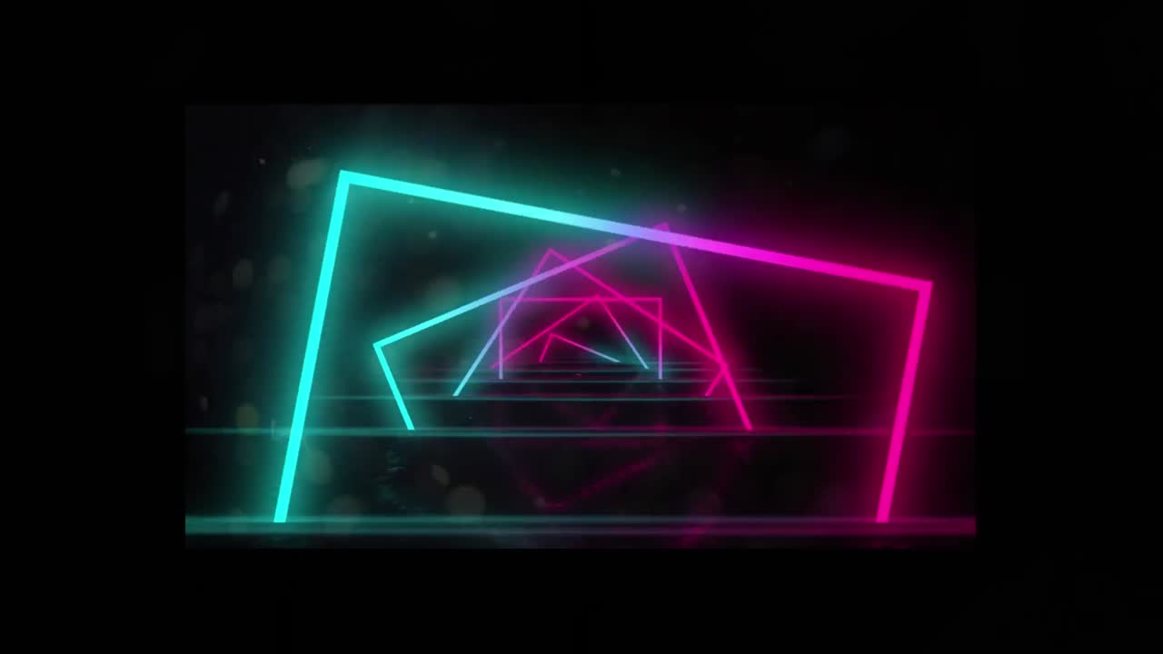 animación de cuadrados de neón giratorios y explosiones sobre fondo negro