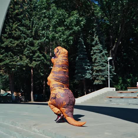 t rex costume on street
