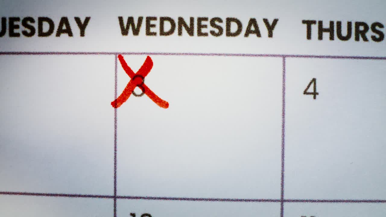 Marked Wednesday 8 on Calendar