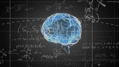 animating brain with mathematical equations and scientific formulas