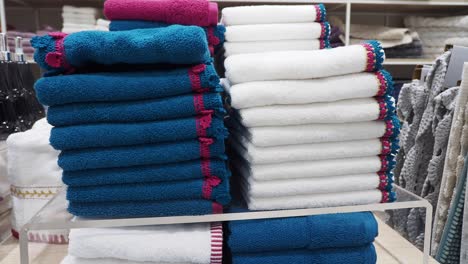 stacked towels on display
