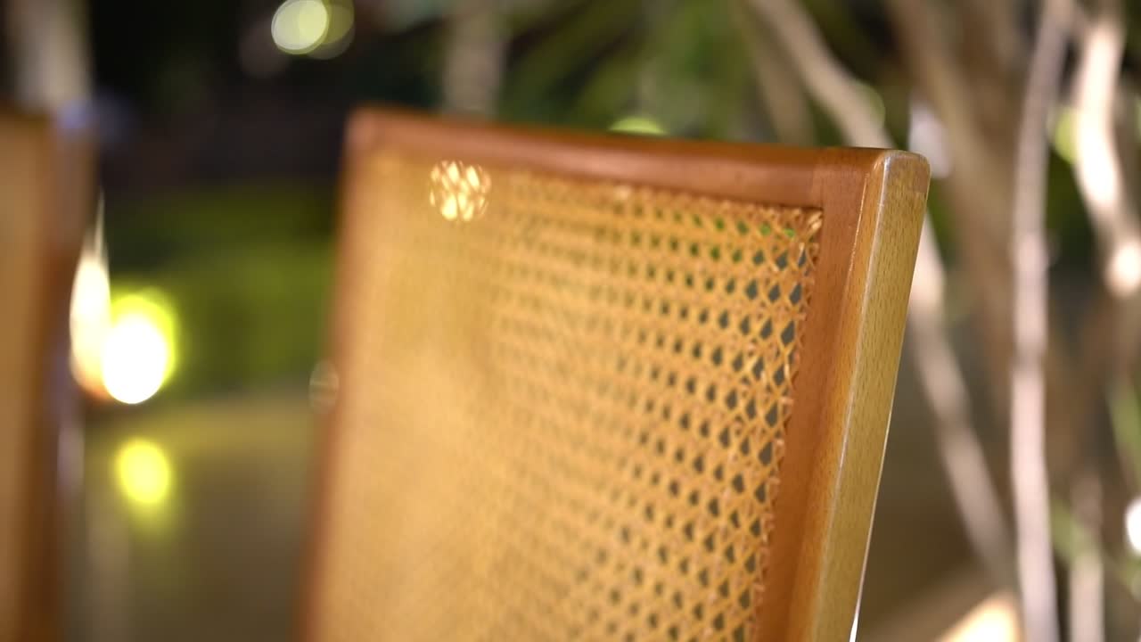 Front view of chair for dining table in restaurant close up shot