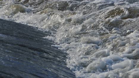 Durchsichtige-Eisstücke-Im-Großen-Strom-Des-Flusses