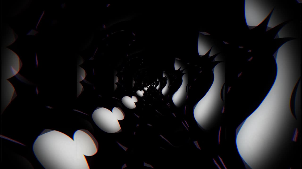 추상적인 변형하는 사이키델릭 모양을 가진 칼레도스코프 패턴, 애니메이션, 밝은 움직이는 터널을 만드는 아름다운 장식, 원활한 루프.