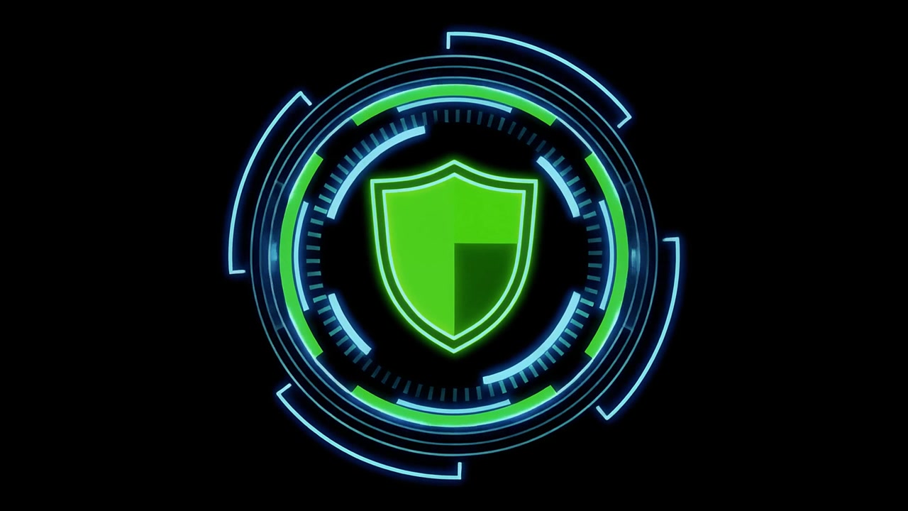 Digital Security Shield Icon with Futuristic HUD Animation