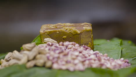 detail shot, peanuts with shell and panela, ecuador