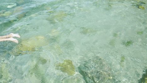 guy se sumerge en aguas cristalinas y azules en el mar de portugal en alentejo
