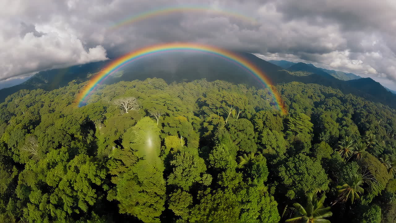 Double Rainbow over Tropical Rainforest