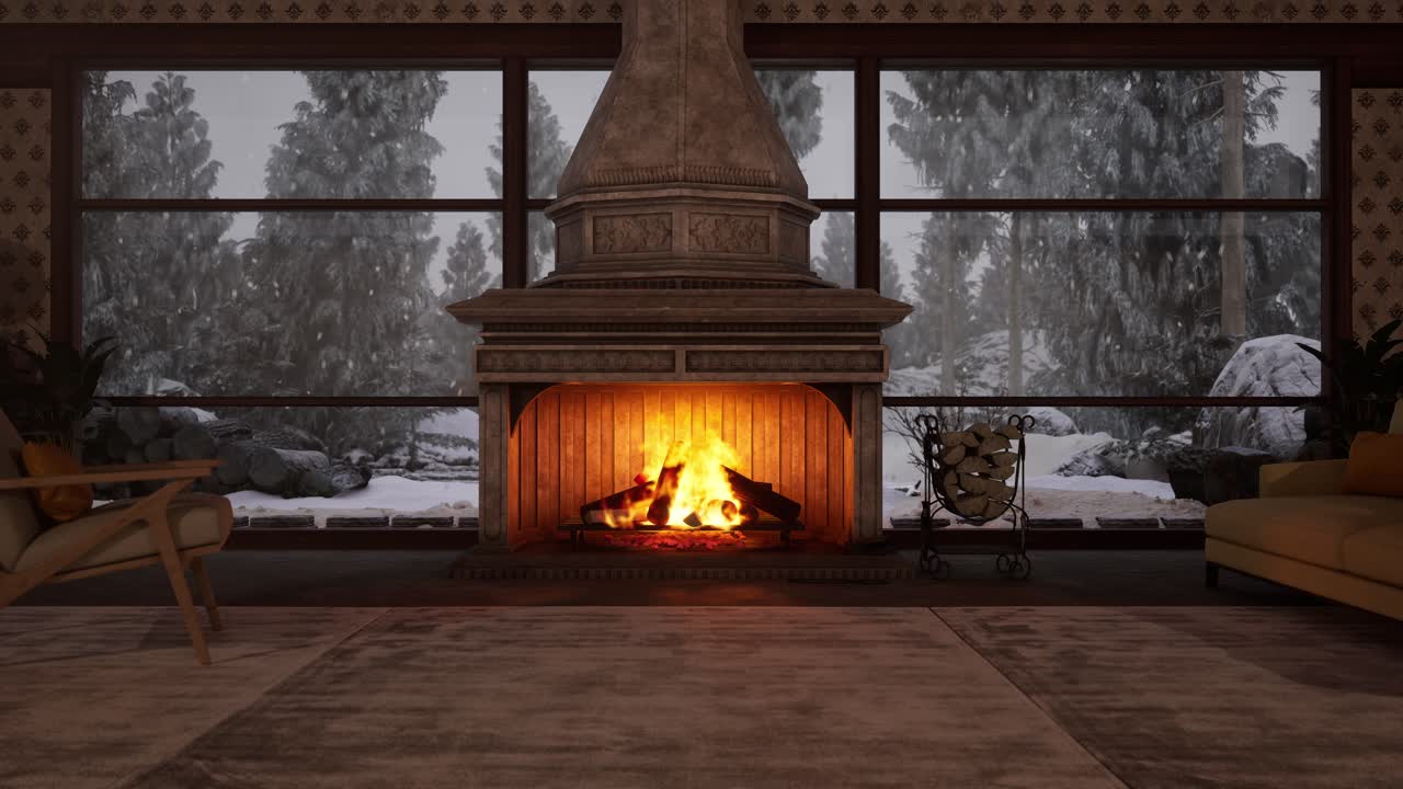 아한 겨울 벽난로 장면