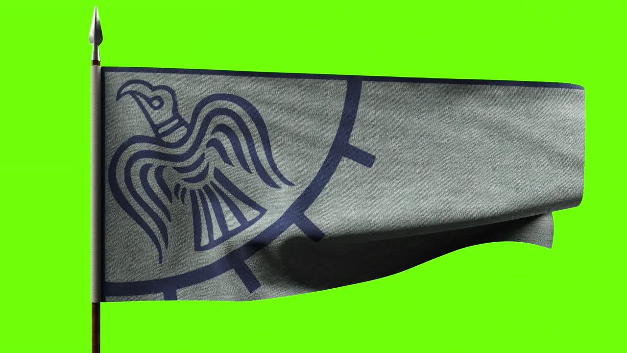 Raven viking flag waving. Loop animation. 4K Green screen