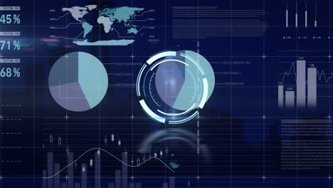 Round scanner and statistical data processing against blue background