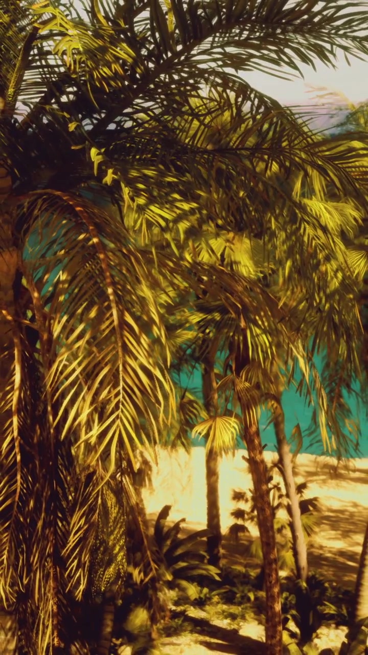 Beautiful tropical scene with palm trees and beach view near water
