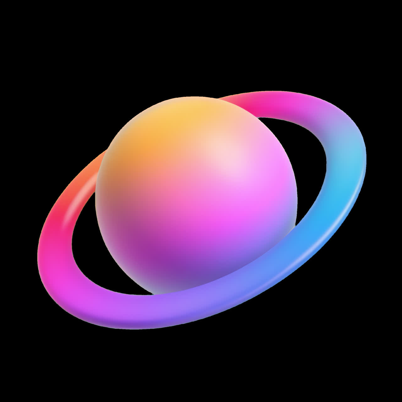 Colorful planet with vibrant rings animation isolated asset, transparent 4K video, alpha channel