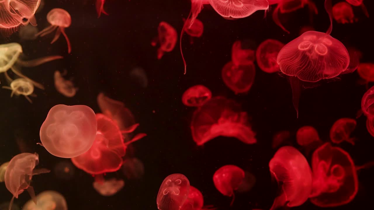 Colorful jellyfish swimming in an aquarium