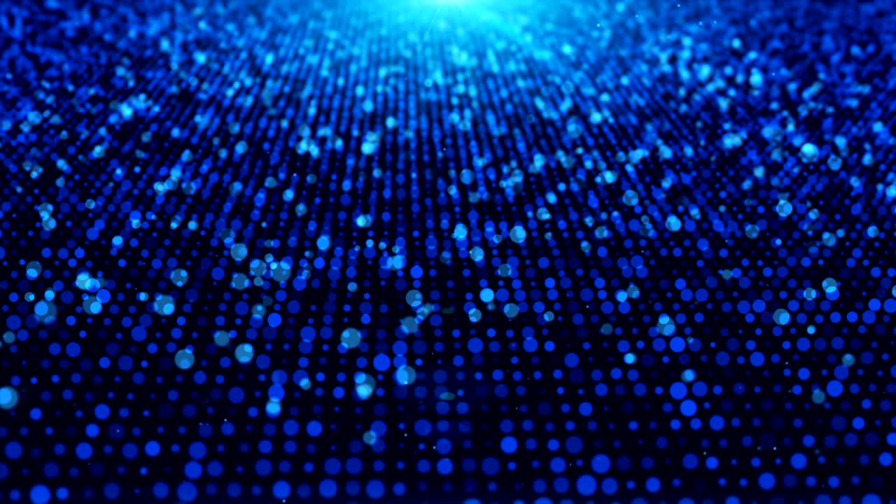 animación, movimiento fondo abstracto con círculo azul claro y blanco en movimiento y partículas parpadeantes. telón de fondo de bokeh.