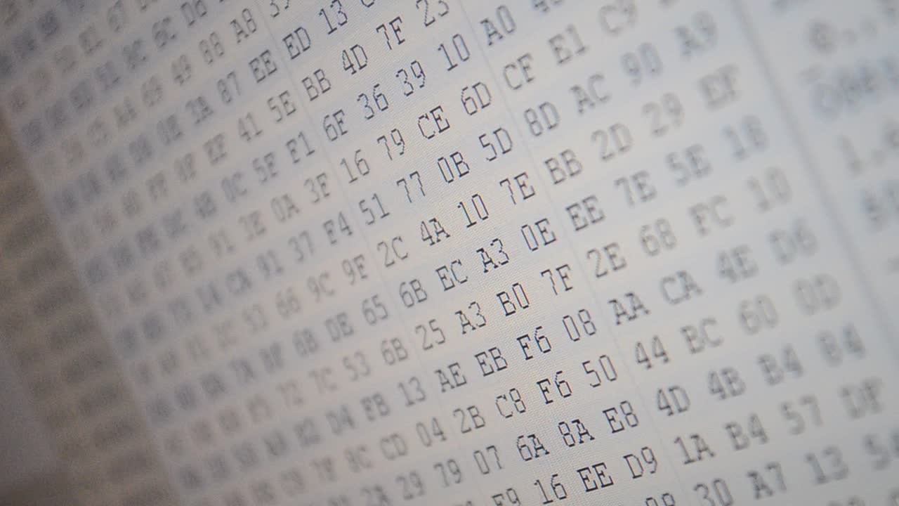 Code on a white background. Code on a blue background. Hexadecimal program code on screen. Animated background of moving binary code numbers
