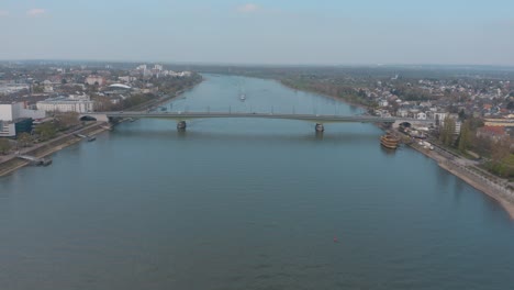Drone---Aerial-shot-of-Kennedybücke-Kennedy-bridge-in-Bonn-with-the-river-rhine-25p
