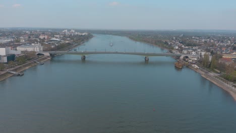 drone - aerial shot of kennedybücke kennedy bridge in bonn with the river rhine 25p