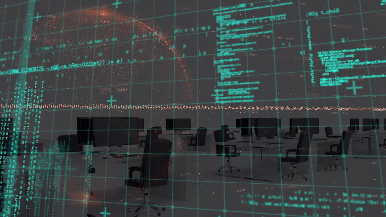 데이터 처리 및 전 세계 사무실의 애니메이션