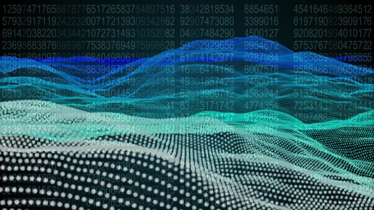 Animation of waves over binary code on black background