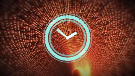 animation of clock moving over red digital tunnel