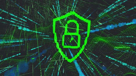 animation of online security padlock over data processing