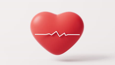 loop animation of heart shape with ecg graph line, 3d rendering.