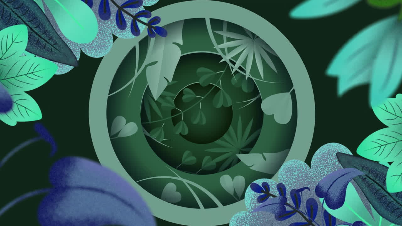 hojas de plantas marrones, verdes y azules sobre escáner circular giratorio