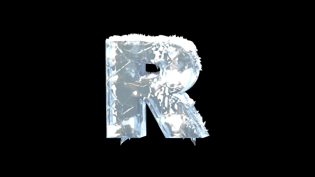 Lettera R 3D fatta di ghiaccio con brina e crepe