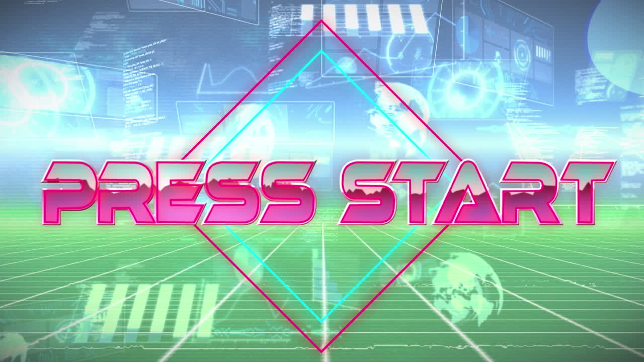 다양한 데이터로 디지털 추상 공간에서 언론 시작의 애니메이션