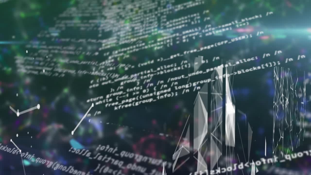 검은색 배경에 있는 데이터 처리 및 모양의 애니메이션