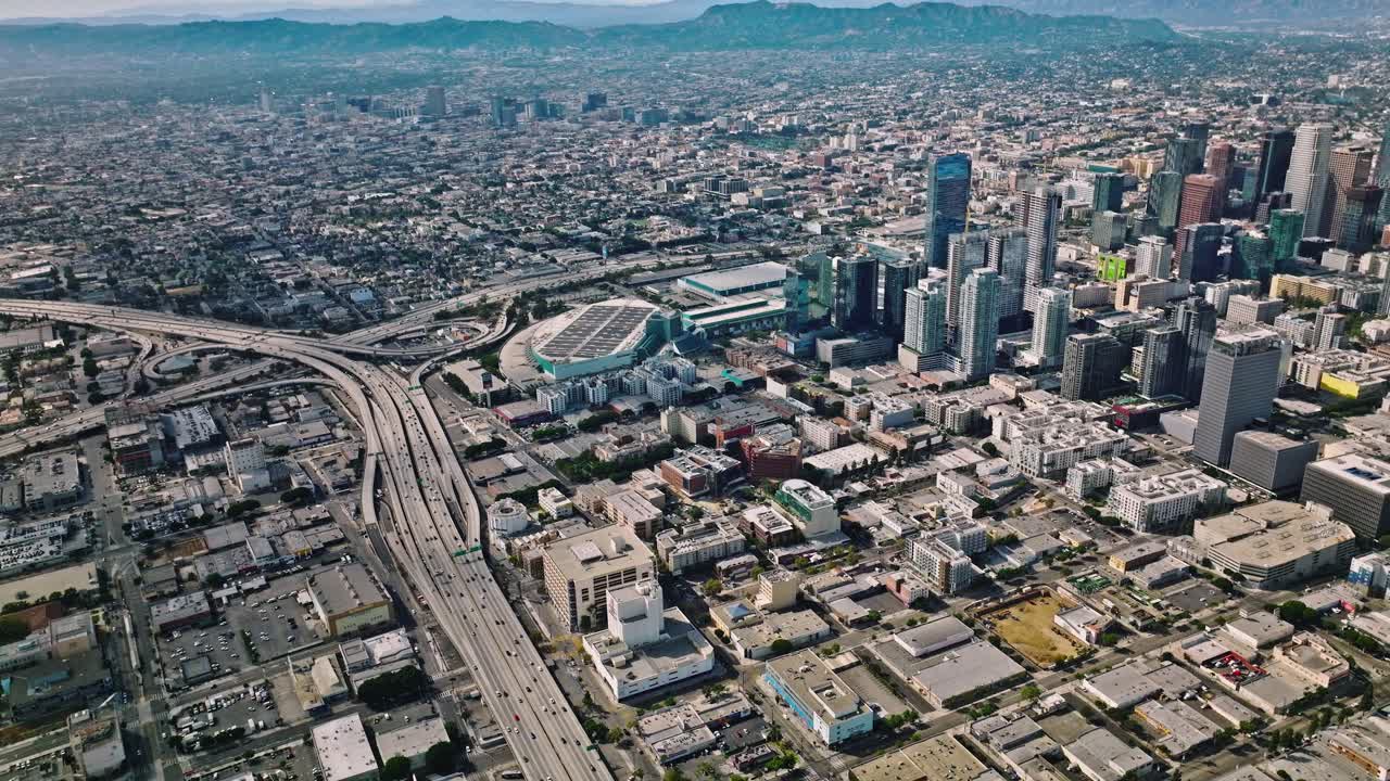 Downtown Los Angeles on blue sky sunny day in California