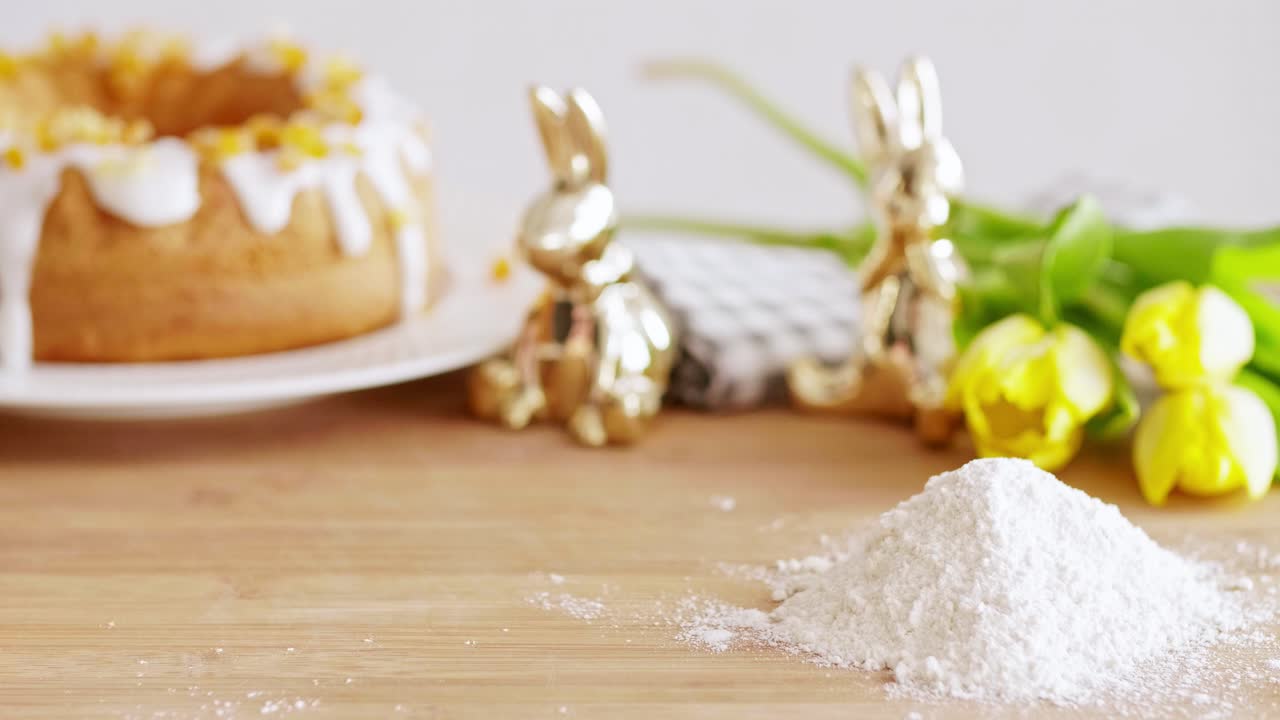 Egg and flour on the wooden table