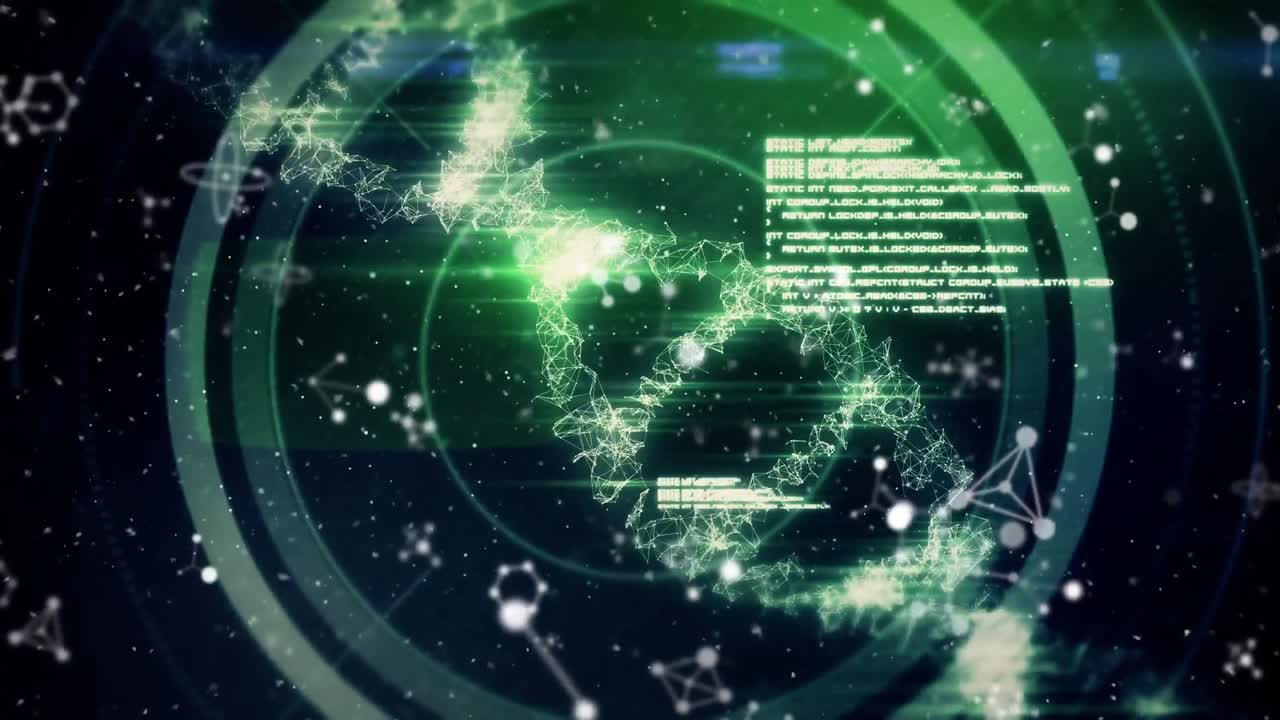 다중 분자, 데이터베이스 및 흑색 배경에 조명 된 dna 나선의 애니메이션