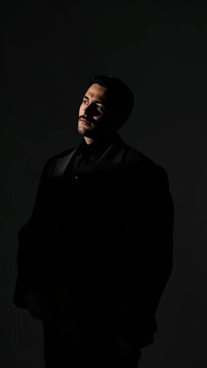 Dramatic Low-Key Portrait Series of a Man in a Dark Suit