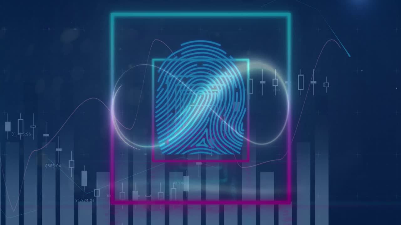 animación de infinito de neón sobre pantalla digital con cuadrados y gráficos