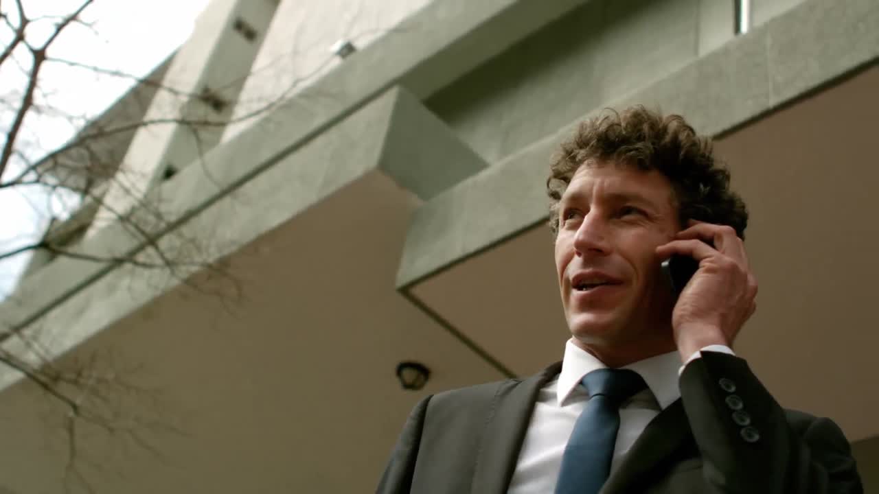 Uomo d'affari bello che ha una telefonata