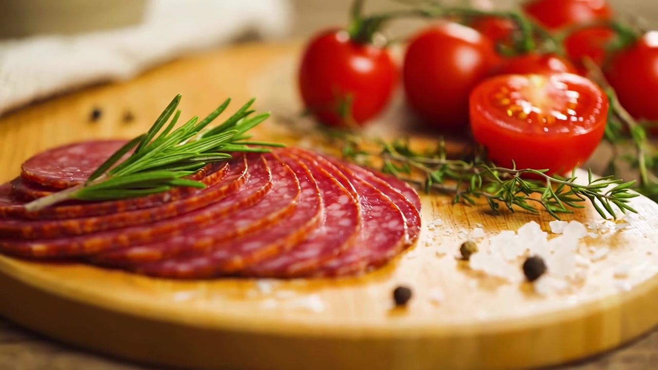 Fette di Salame Gourmet con Rosmarino, Pomodori e Olio d'Oliva