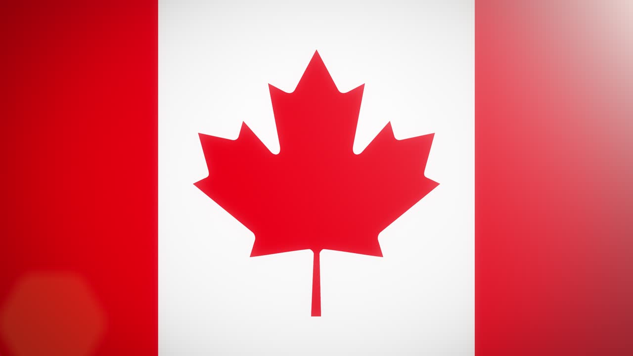 la bandera de canadá, estilo plano simple, con una llamarada de luz brillante cruzando su superficie