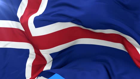 icelandic flag waving at wind with blue sky in slow, loop