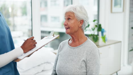 checklist, writing or doctor with old woman