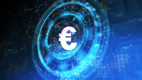 animation of processing circle with rotating euro over blue and black digital space